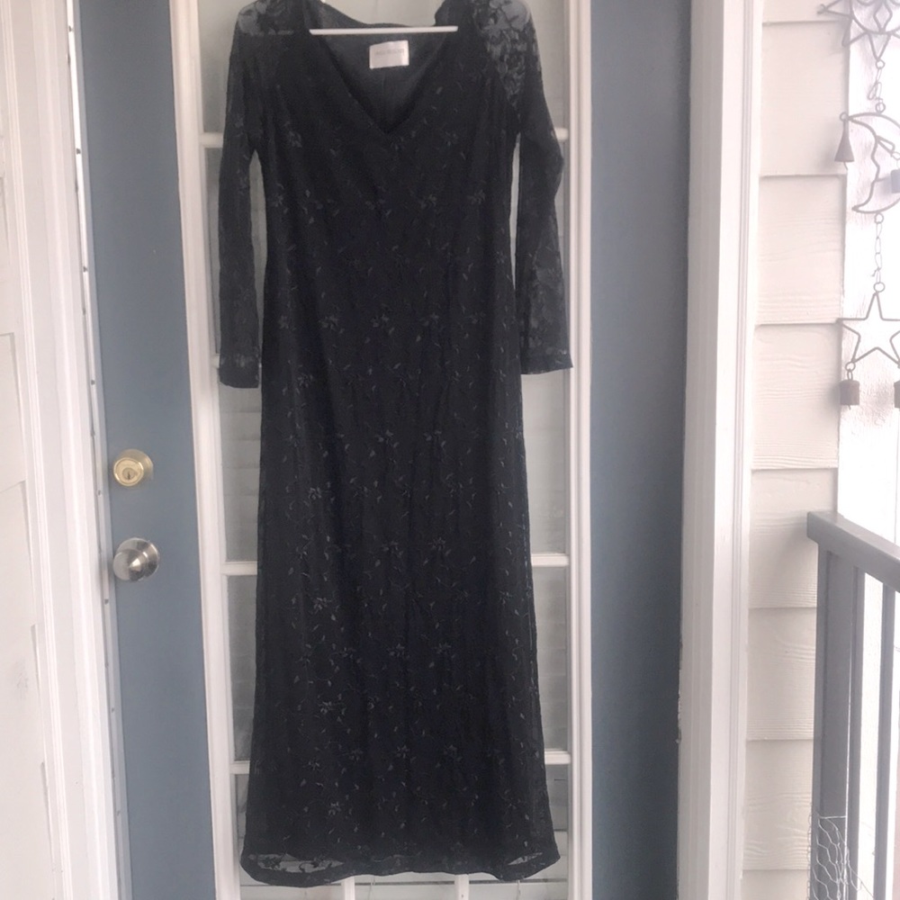 Beautiful Full Length Black lace embellished Hugo Buscoti dress